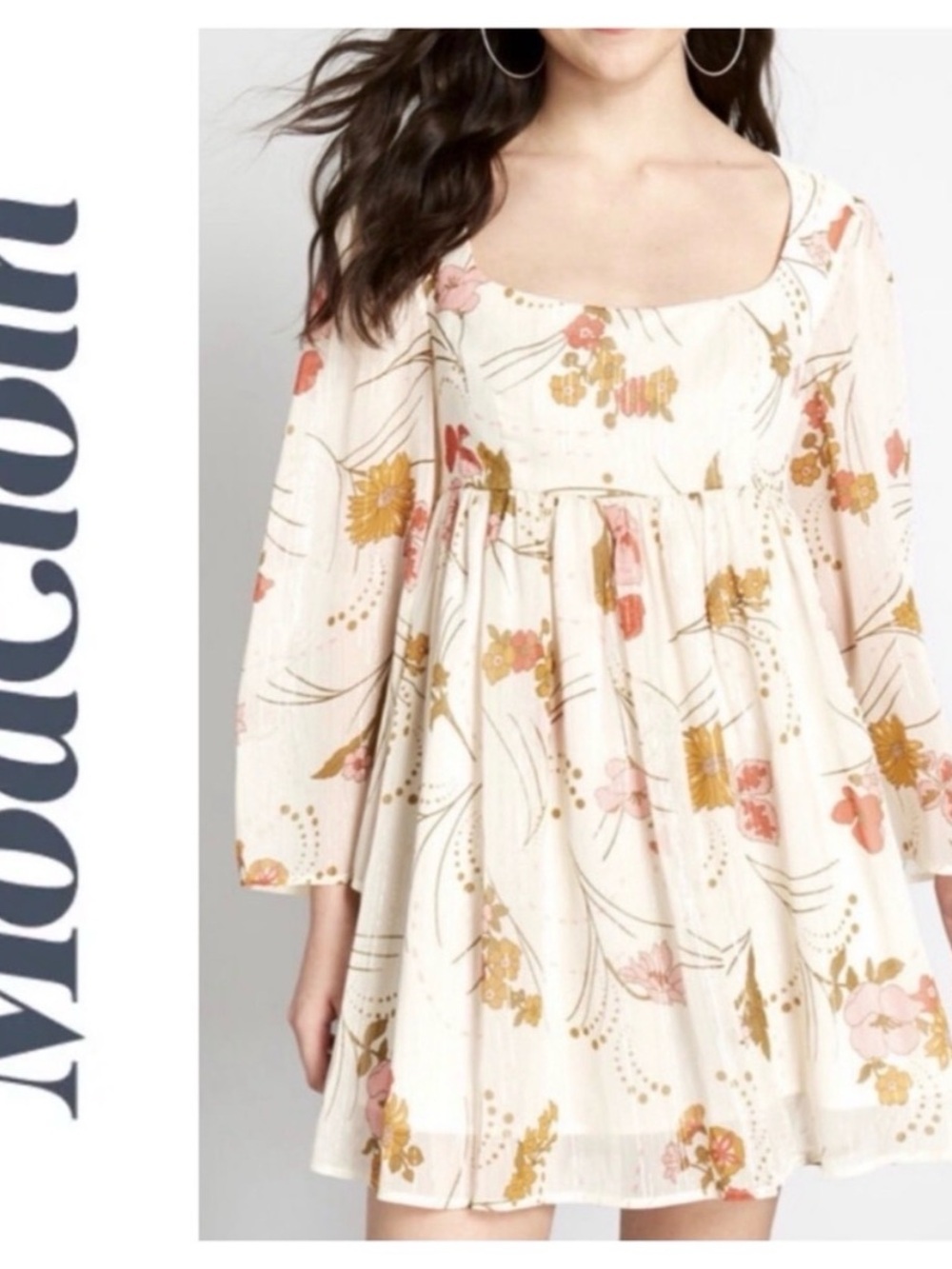 ModCloth | Floral Square-Neck Bell Sleeve Babydoll dress